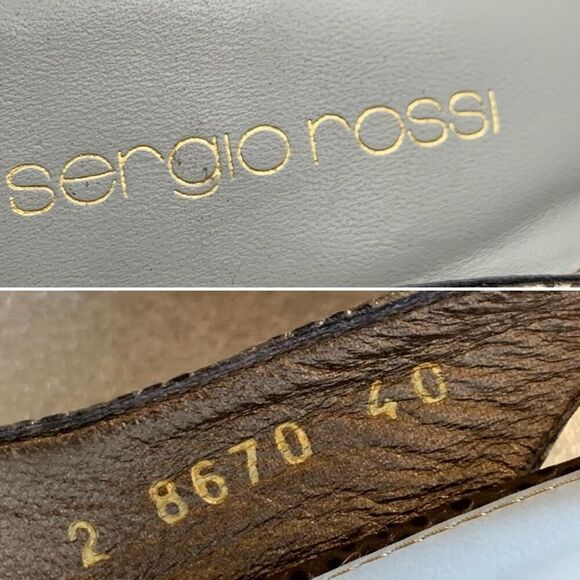 Sergio Rossi Lizard Embossed Peep Toe Sling Back Platform Heels Bronze Size 10 - Picture 8 of 12